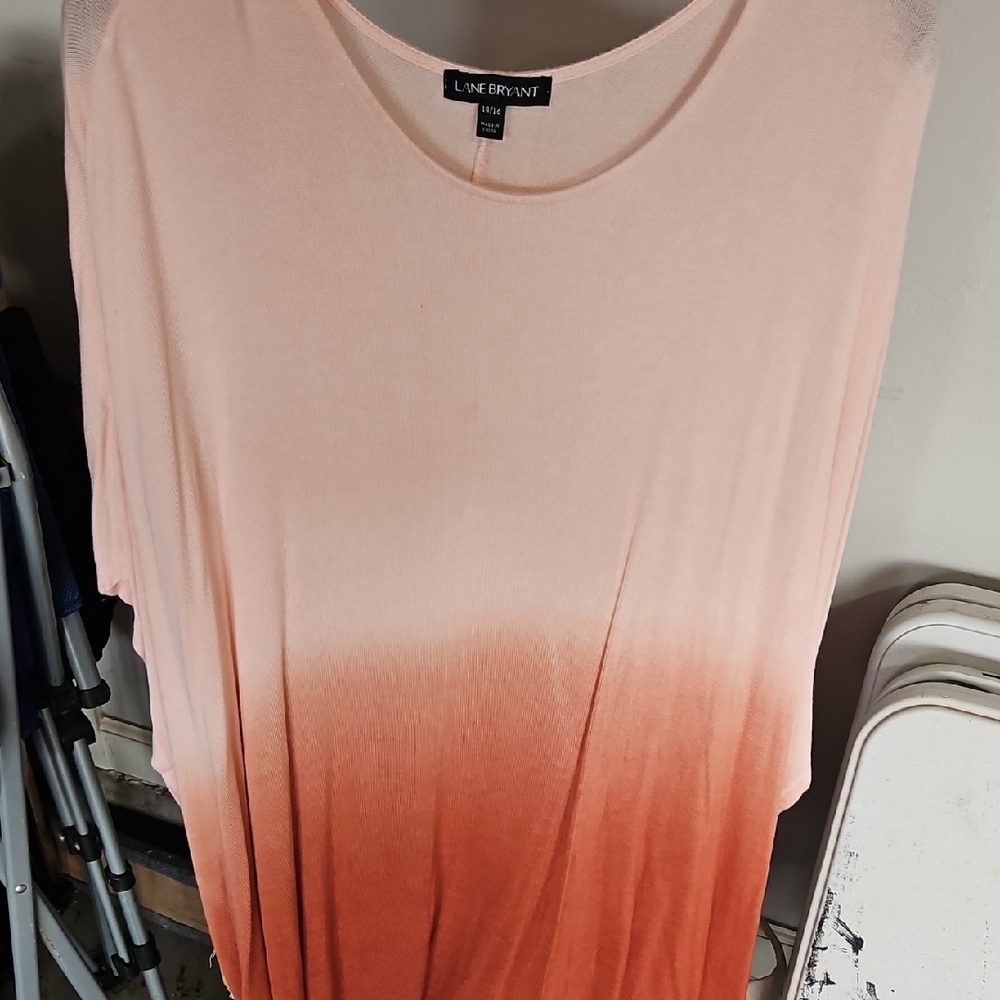 Lane Bryant Women's Short Sleeve Pink to Orange Gradient Top
